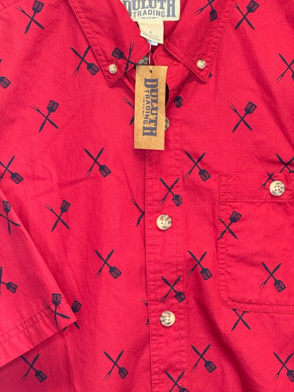NWT Duluth Trading Co. Men's BBQ Short Sleeve Shirt - Red Grill Print - Size L - Picture 4 of 8